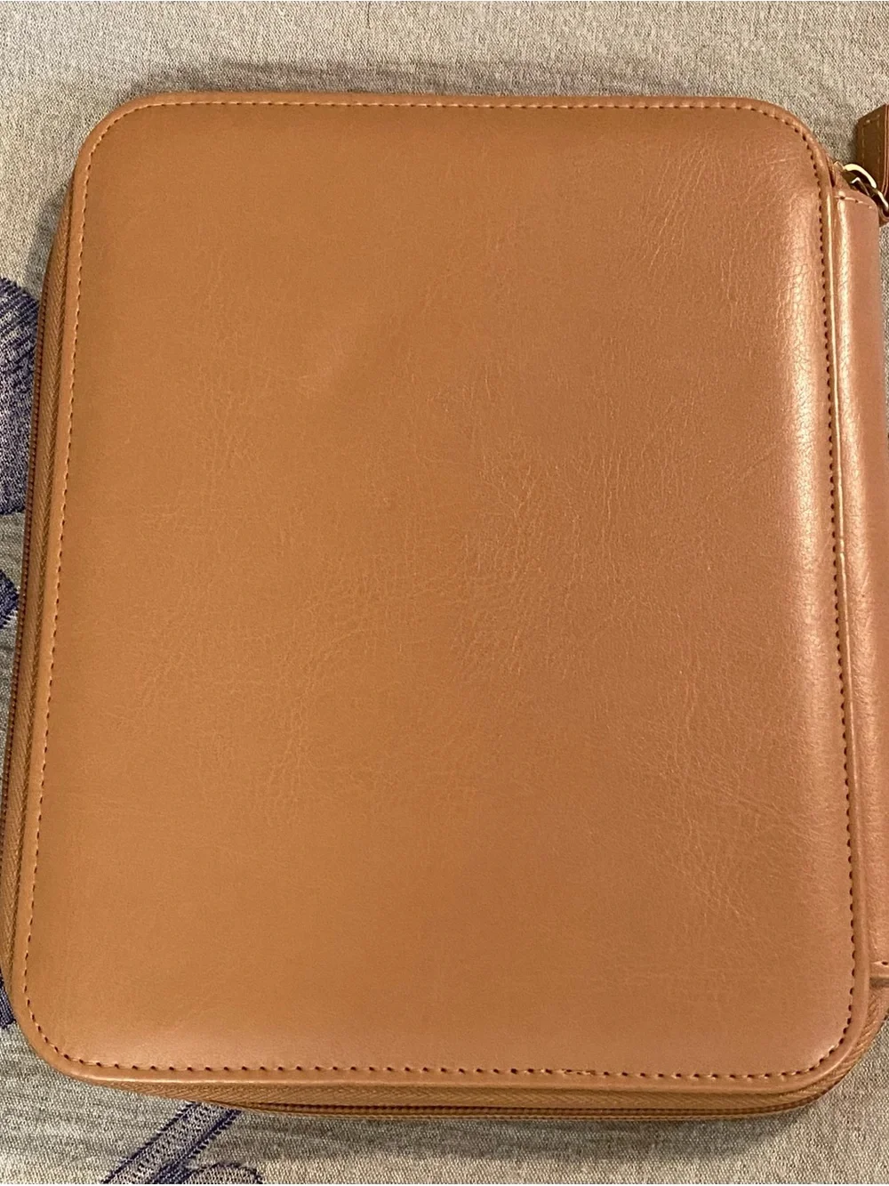 New Tan Faux Leather Zippered Portfolio Organizer Binder with Notebook